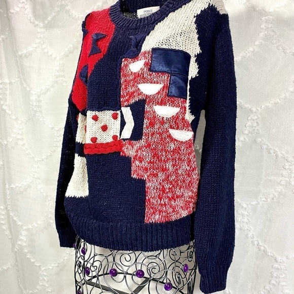 Petite Illustrations Chunky knit Vintage geometric print  sweater size S - Picture 2 of 8